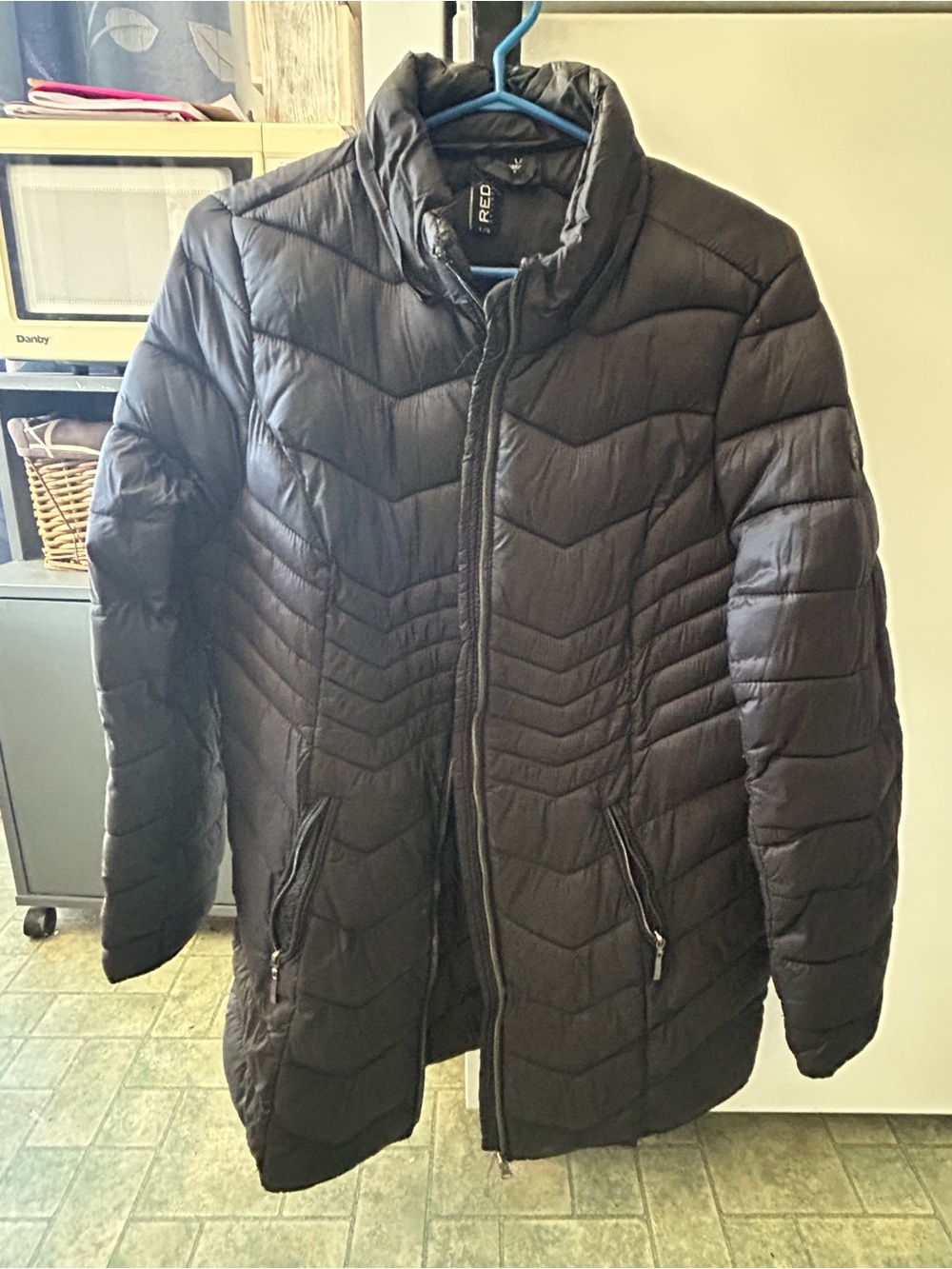 Red Women's Black Quilted Long Puffer Coat